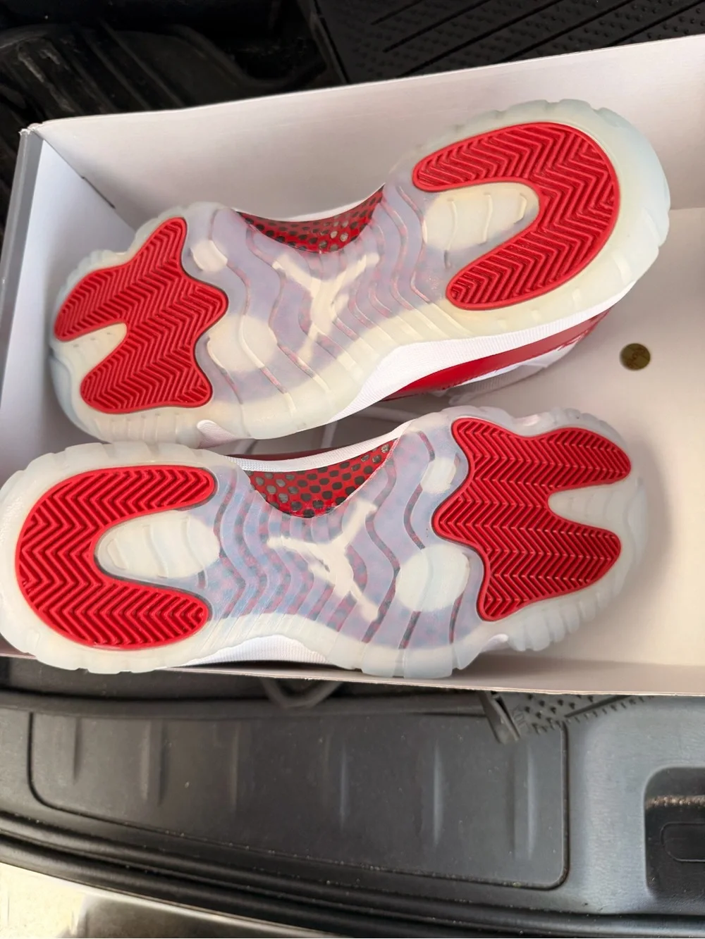 Men’s Red and White Jordan 11 Basketball Sneakers -